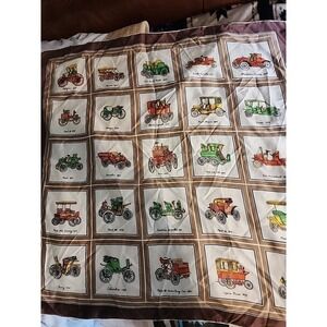 Vintage‎ Glentex Cars Automobiles Silk Scarf 35" square ~ Hansom Oldsmobile